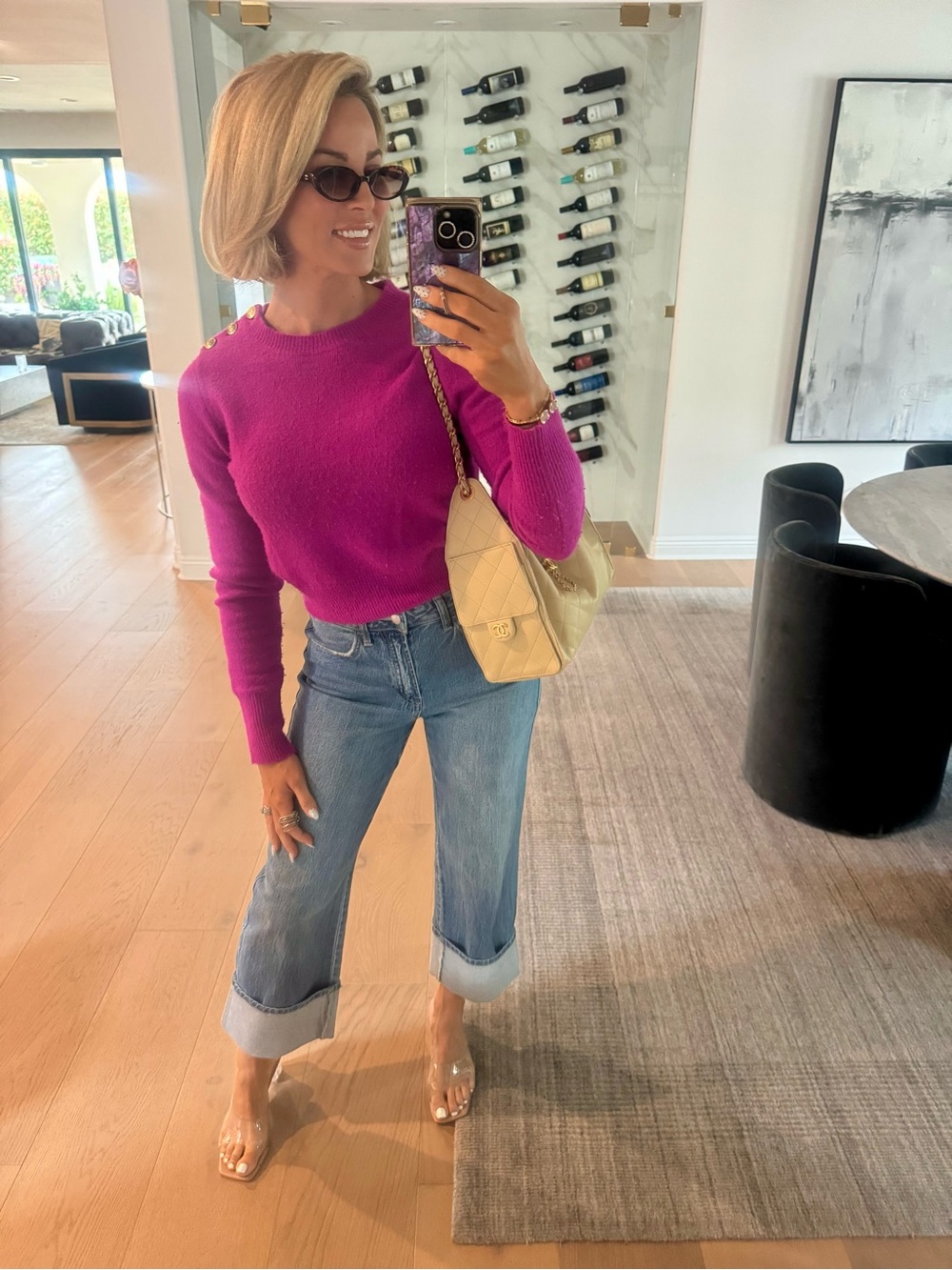 J. Crew Bright Fuchsia Button-Shoulder Sweater